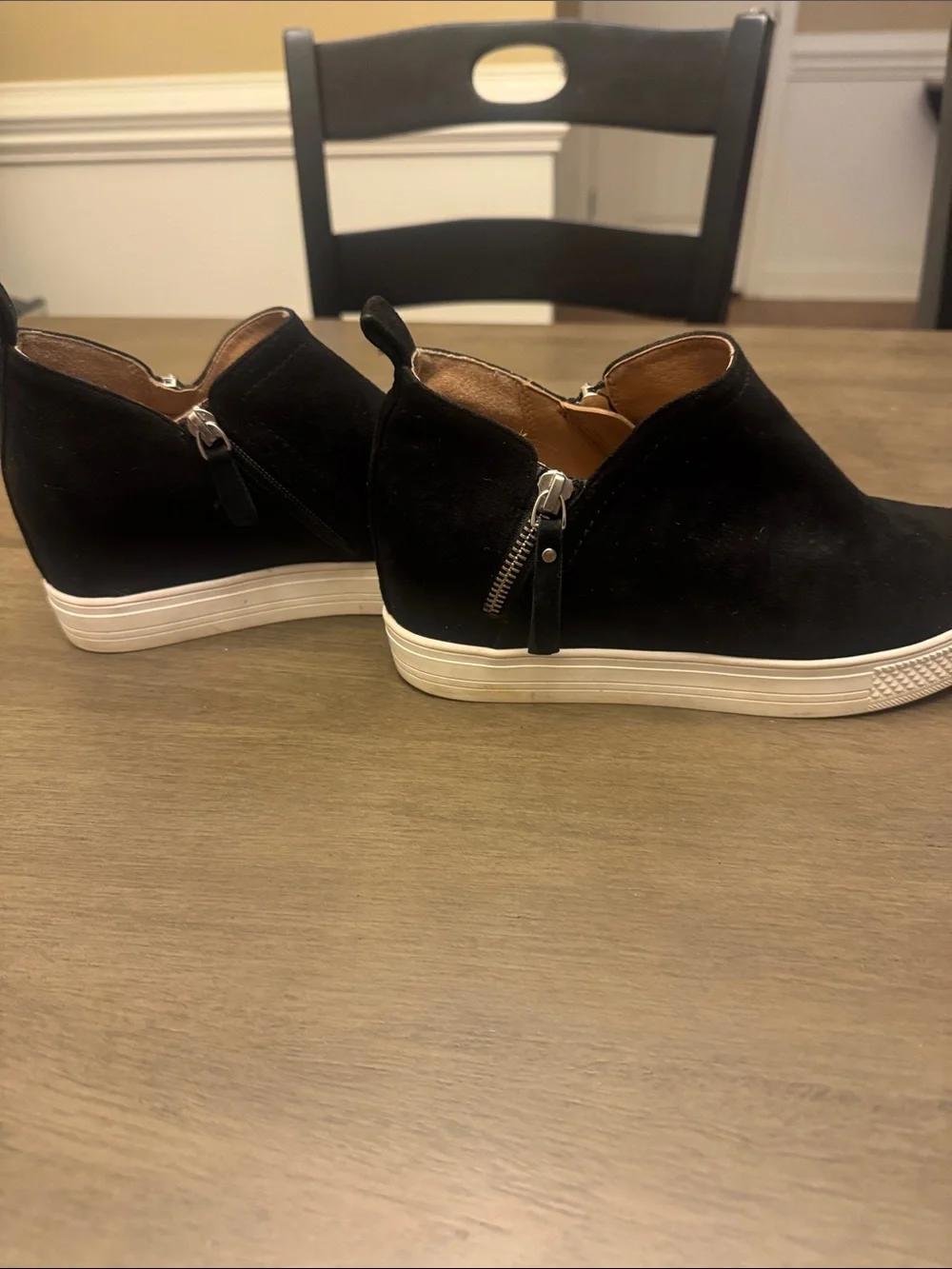 Susina Black Suede Slip-On Sneakers with Ivory Rubber Sole